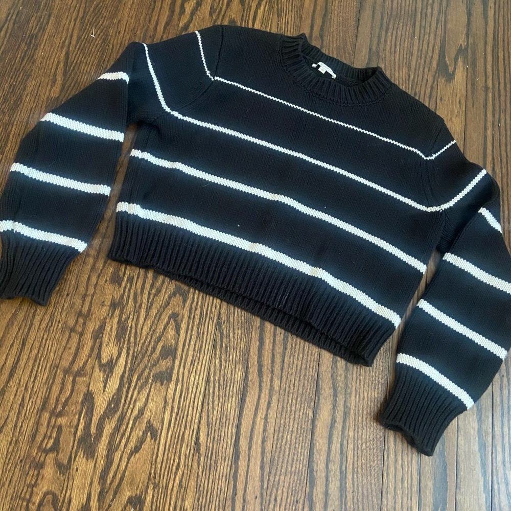 Z Supply Black and White Striped Crew Neck Sweater